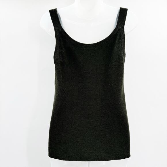 Eileen Fisher 100% Merino Wool Sleeveless Sweater Sz M Olive Green Scoop Neck - Picture 2 of 8